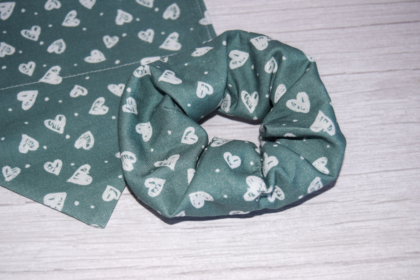 Teal Confetti Hearts Handmade Hair Scrunchie