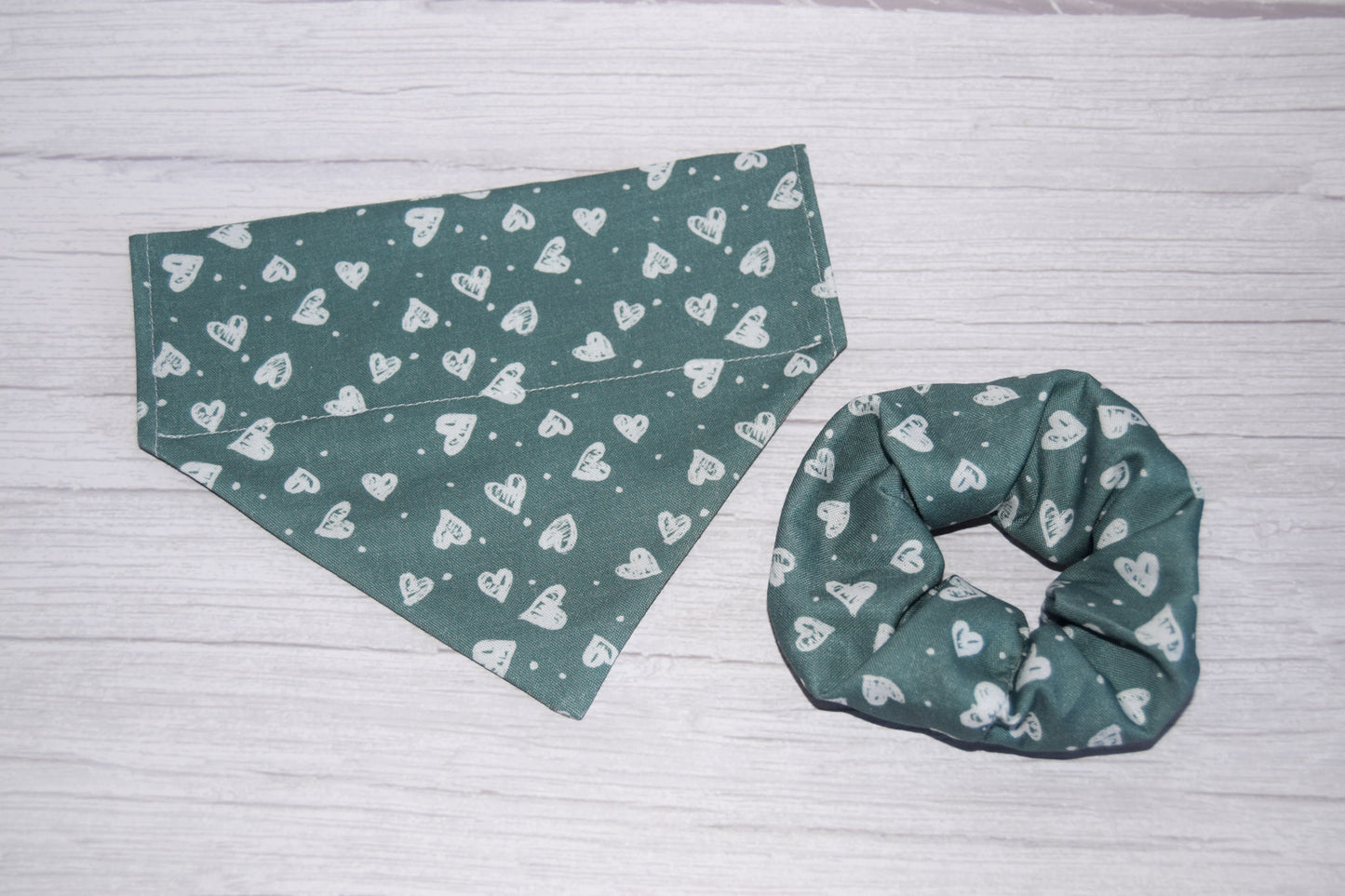 Teal Confetti Hearts Handmade Hair Scrunchie