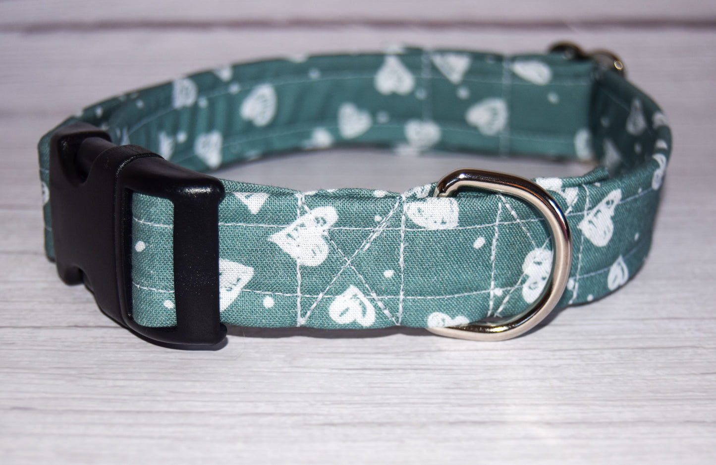 Teal Confetti Hearts Handmade Dog Collar