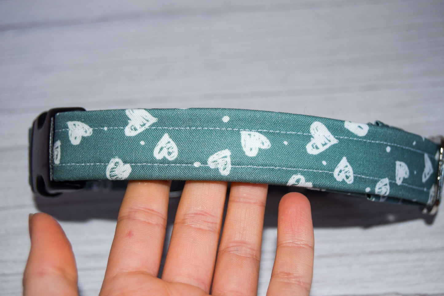 Teal Confetti Hearts Handmade Dog Collar