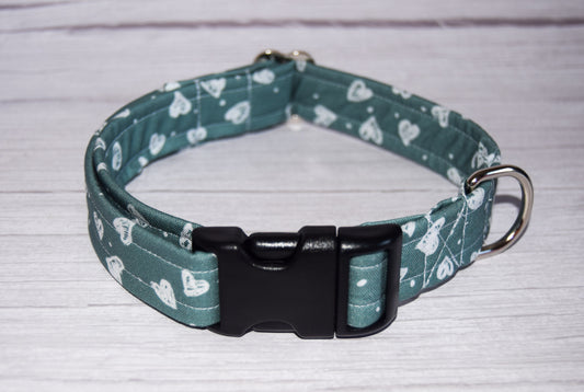 Teal Confetti Hearts Handmade Dog Collar