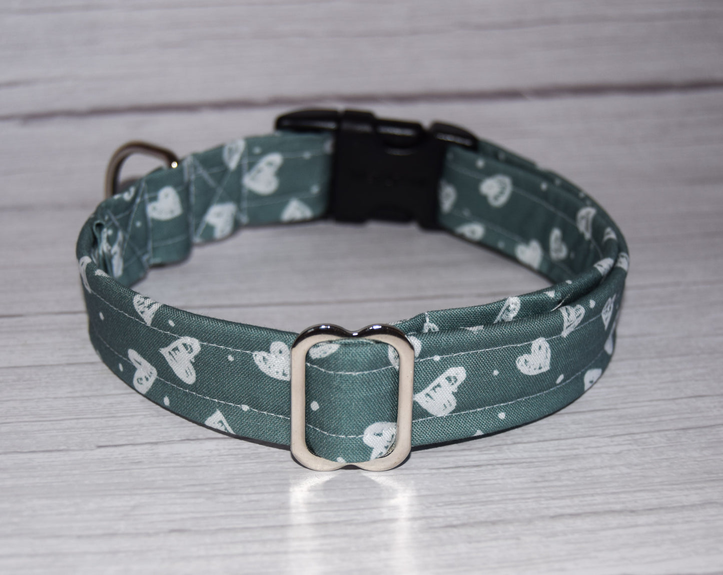 Teal Confetti Hearts Handmade Dog Collar